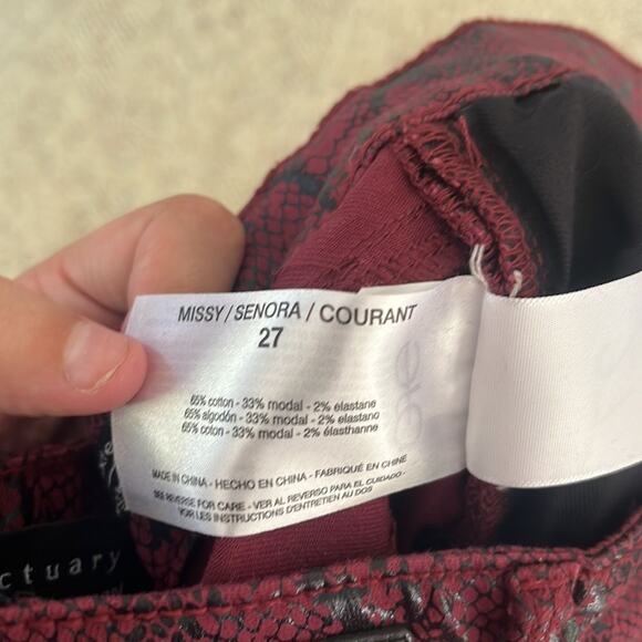 Sanctuary Denim Ankle Skinny Jeans Red Black Snake Coated Pants 27 Y2K Goth - Picture 11 of 12